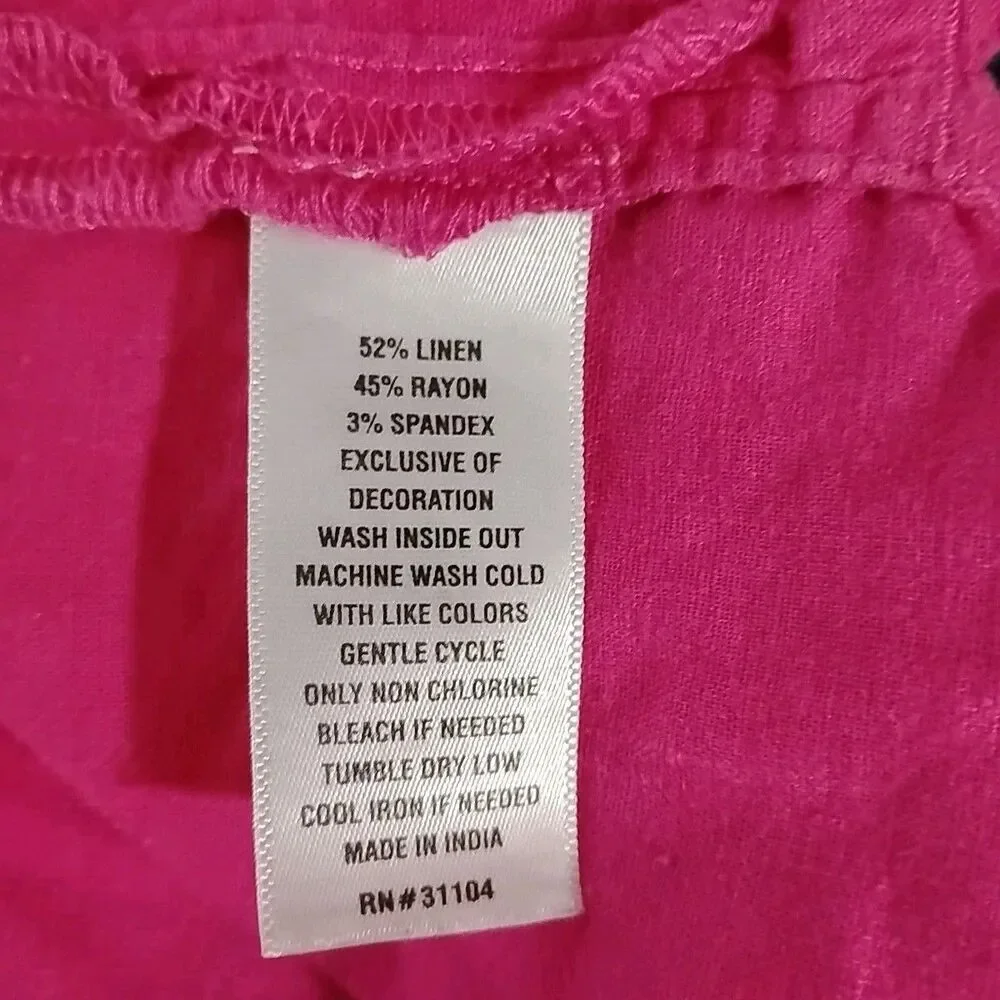 Crown & Ivy Womens XL Pink Button Front Top Long Sleeve Linen Blend